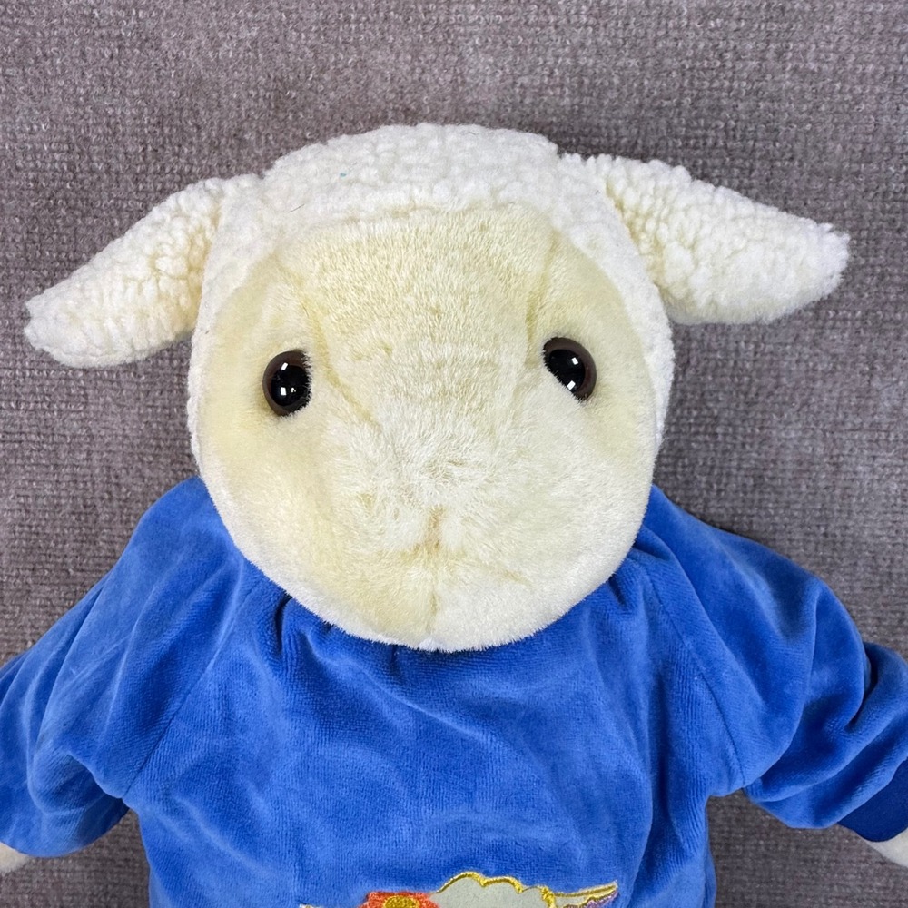 Rare Vintage 90s Baby Aurora Plush Lamb Bedtime Softees Blue Velour Romper - Picture 7 of 11
